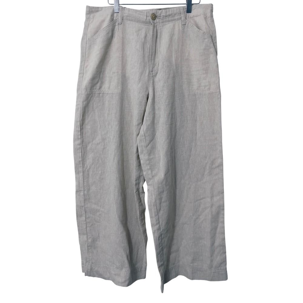 Lee Women Linen Cotton Blend Wide Leg Pants Size 16 Medium Beige Casual Trousers